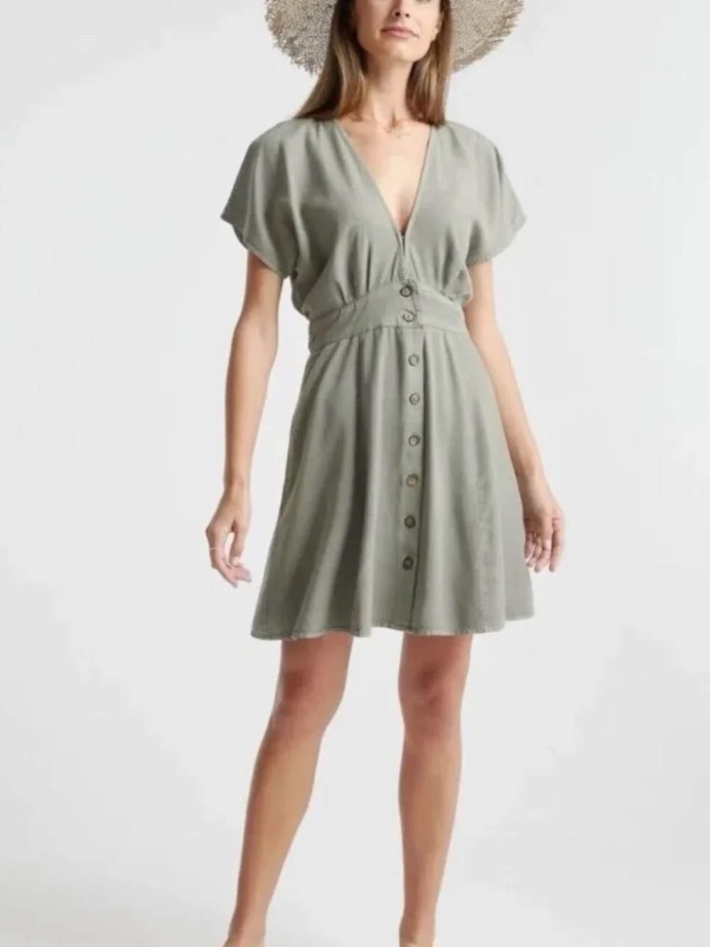 Quince Vintage Wash Button Front Dress – Large – Olive